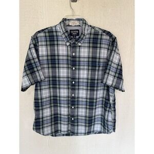 New Ivy Brand Mens Short Sleeve Plaid Button Down Shirt Blue Green  XXL